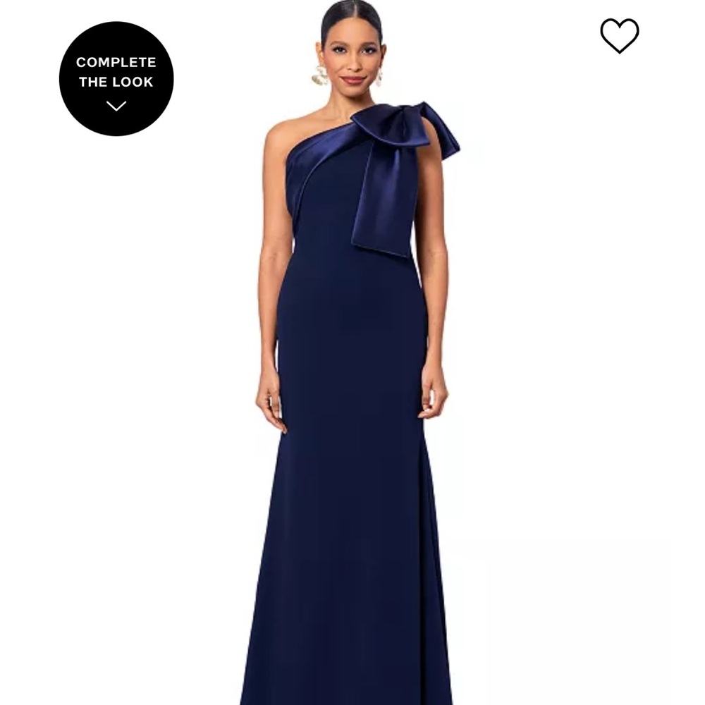 Blue Asymmetrical Embellished One-Shoulder Gown